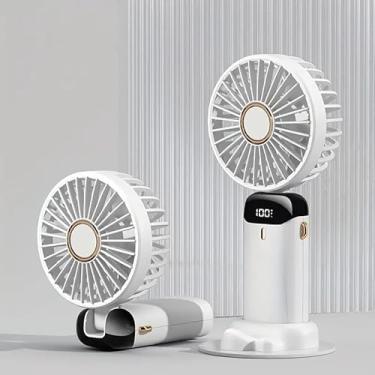 Imagem de BCRTO Ventilador portátil operado por bateria com base, 8 horas, display digital, 5 velocidades, ajustável a 90°, mini ventilador recarregável para ambientes externos e internos
