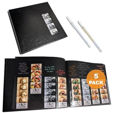 Imagem de Photo Booth Nook Álbum de scrapbook (5 unidades) – Diário de scrapbook com capa de couro – 40 páginas pretas, compartimento para imagem de 5 x 15 cm e inserções de tira de foto – ideal para casamento, formatura, fotos de aniversário