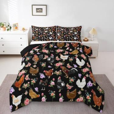 Imagem de Feelyou Conjunto de cama solteiro com estampa de animais fofos, para crianças, meninos, meninas, animais de fazenda, floral, conjunto de edredom e edredom