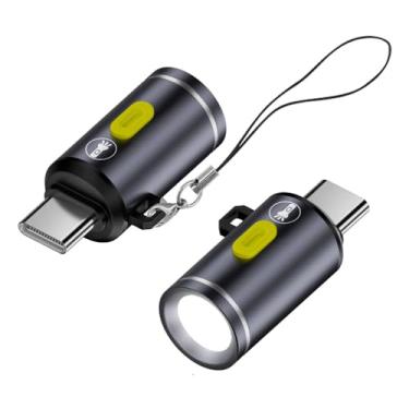 Imagem de RAINSUNG Mini lanterna de LED USB C com cordão de chaveiro, brilho de 210 lúmens, adequada para carregadores/carregadores elétricos/celulares para uso de emergência ao ar livre 2 unidades (USB C