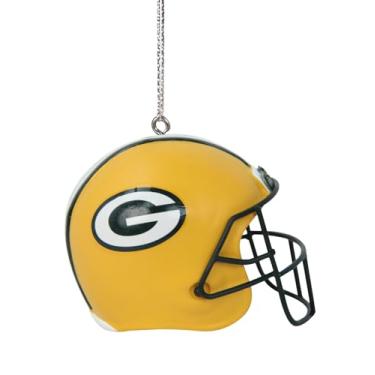 Imagem de FOCO NFL Green Bay Packers capacete de futebol de resina enfeite de árvore de Natal pendurado com logotipo levantado