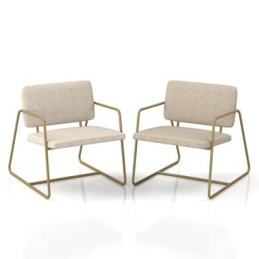 Imagem de Kit 2 Poltronas Estofadas Industrial Sintra Dourado/suede Bege - M.a -