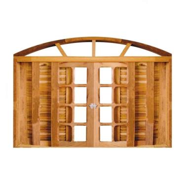 Imagem de Janela De Madeira Veneziana Padrão Imbuia 120x120cm 6 Folhas Em Arco Rodam Natural
