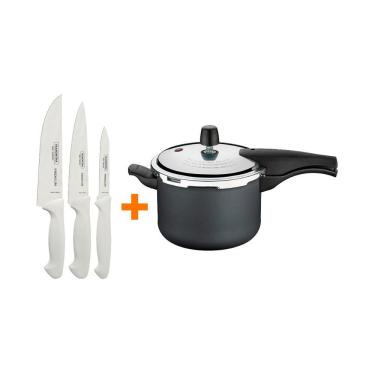 Imagem de Kit - Faqueiro Premium 3 Peças + Panela De Pressão 4,5 Vancouver Grafite - Tramontina