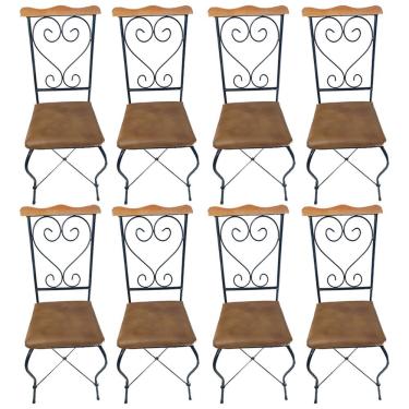 Imagem de Cadeira Estofada Impermeável De Ferro Artesanal Kit Com 8