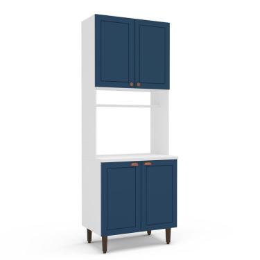 Imagem de Paneleiro Torre Quente 4 Portas 2 Nichos Para Forno E Utensílios Com 80Cm Pérola Yescasa Branco Azul