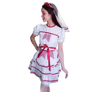 Imagem de Vestido Festa Junina Noiva Infantil Bandeirinhas Com Véu Tamanho 4