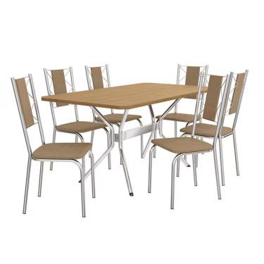 Imagem de Mesa De Jantar Kappesberg Milano Com 6 Cadeiras Estofadas Cromada, Freijó E Capuccin