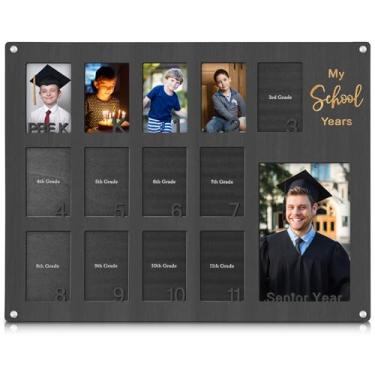 Imagem de Qunclay 1 porta-retratos de madeira para anos escolares, pré-escolar a 12 anos escolares, 14 fotos pré-escolar até a formatura, lembrança de formatura (preta)
