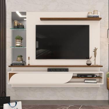 Imagem de Rack Suspenso para TV até 60 Polegadas 1 Porta 2 Prateleiras Ravi DJ Móveis Off White/Freijó