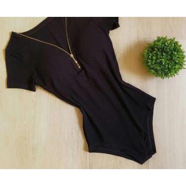 Imagem de Body feminino malha canelada com bojo decote ziper - MODA FILO, Off wh