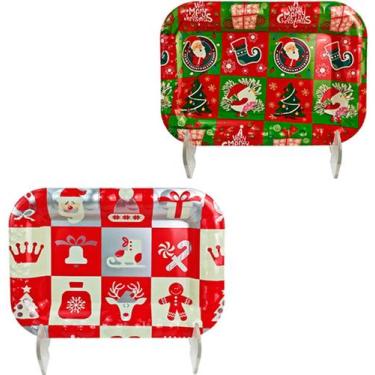 Imagem de Bandeja retangular 15x20cm Natal de plástico 5 unidades - Fuxing - Fux