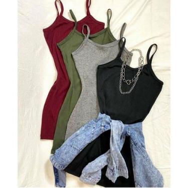 Imagem de vestido feminino curto alça fina malha canelada tendencia - Filó Modas