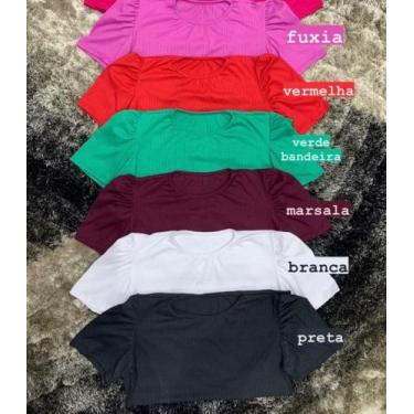 Imagem de Blusa malha canelada gola rasa manga princesa bufante plus - Moda filó