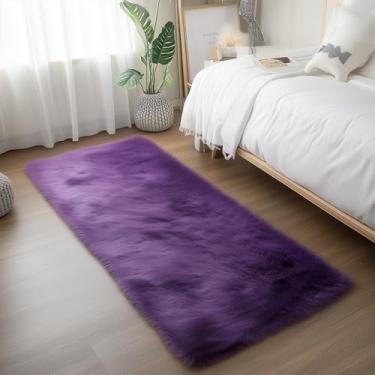 Imagem de Goolela Tapete fofo para corredores 2x6 tapete roxo lavável pele de carneiro falso tapete felpudo para sala de estar quarto cadeira sofá tapete felpudo tapete retangular