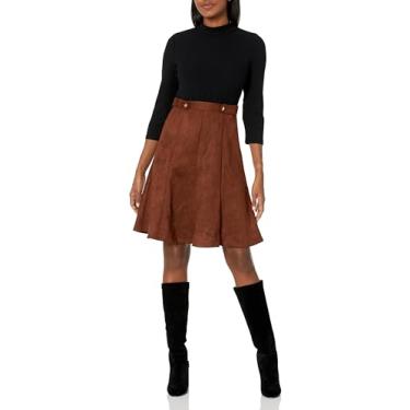 Imagem de London Times Midi feminino de crepe com detalhe de botão na cintura, Marrom, 11