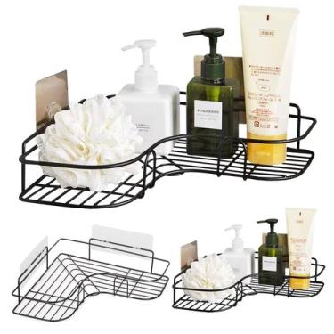 Imagem de Kit 3 Prateleiras de Canto em L para Objetos Metal Inox Preto - MM Hou