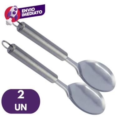 Imagem de Colher Para Servir Arroz Pequena 26cm Colherão Cabo Tubular Inox Premi