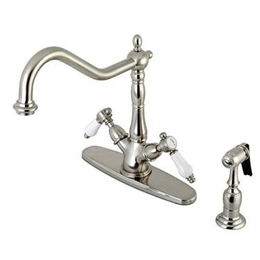 Imagem de Kingston Brass KS1238BPLBS Bel Air Mono Deck Mount Torneira de cozinha com pulverizador de latão, 21 cm no alcance do bico, níquel escovado