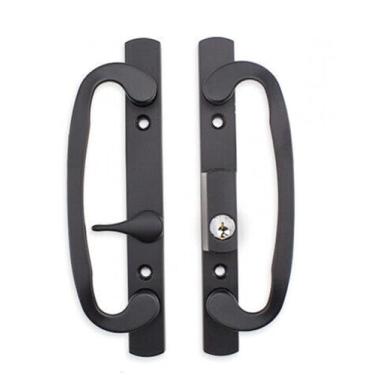 Imagem de G.A.S Hardware Conjunto de maçaneta preta de porta de vidro deslizante de 21,6 cm com chaves - Controles de faixa 2265 trava com chave - Serve para espaçamento de orifício de parafuso de 3-15/40.6 cm