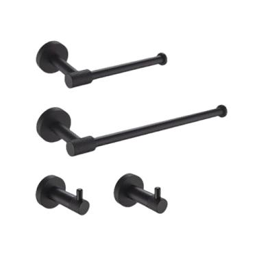 Imagem de Suporte de parede preto em aço inoxidável para toalhas, suporte para rolo de papel higiênico, gancho para roupão, escova de banheiro, acessórios para banheiro (conjunto de 4 peças B)