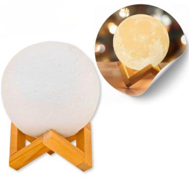 Imagem de Abajur Luminária Lua Cheia 3d Led De Mesa Sem Fio Quarto Cúpula Branco Estrutura Marrom claro (1 UNIDADE)