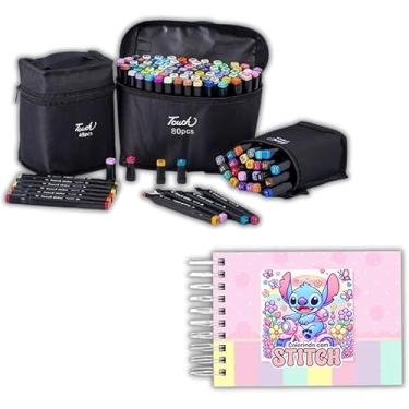 Imagem de Kit 24 Cores Caneta Marcadora Canetinhas Coloridas Ponta Dupla + Livro Colorindo com Capa Dura Holografico