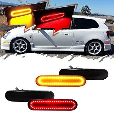Imagem de TurningMax Para 2002 2003 2004 2005 Honda Civic Si EP3 3DR Para-choques Luzes Laterais Frontal Âmbar Traseiro Vermelho Lâmpadas de LED Lente fumê 33801S5TA01 4ps