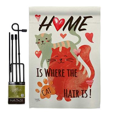 Imagem de Breeze Decor Conjunto de bandeira de jardim de gato peludo com suporte gatinho Meow mimado pele de pata animal de estimação natureza fazenda animal criatura decoração de casa banner pequeno presente de quintal duplo, feito nos EUA