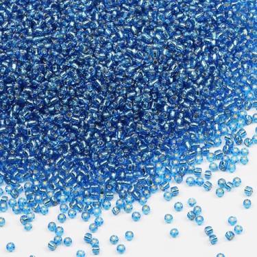 Imagem de Tibaoffy Azul transparente com contas forradas de prata tamanho 8/0 artesanato contas de semente de vidro 3 mm para fabricação de joias (total cerca de 100 g cerca de 3600 peças)