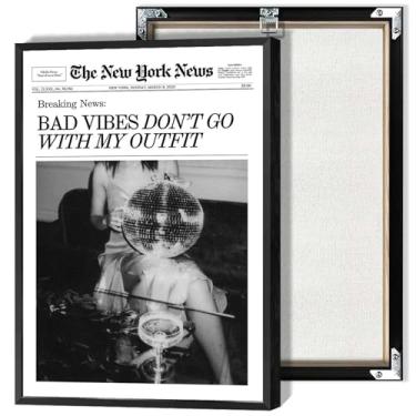 Imagem de Arte de parede retrô New York Times em tela engraçada capa de revista pôster de jornal vintage bola discoteca bar carrinho de coquetel impressões pintura para sala de estar quarto bar e decoração de