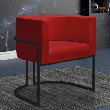 Imagem de Poltrona Reforçada Decorativa Sala Nayara Base Ferro Preto Suede Vermelho