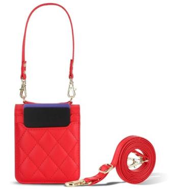 Imagem de LTLMYDAM Capa de couro transversal para Motorola Razr 60 Ultra/60, alça de ombro longa, capa de telefone ultrafina feminina traseira delicada com compartimentos para cartões, vermelha, 60