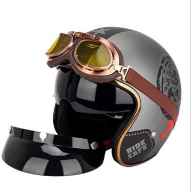 Imagem de Capacete Aberto Motocicleta M Persolized E Retro Motocicleta Capacete Meio Aberto Com Máscara, CC09, S/55-56cm