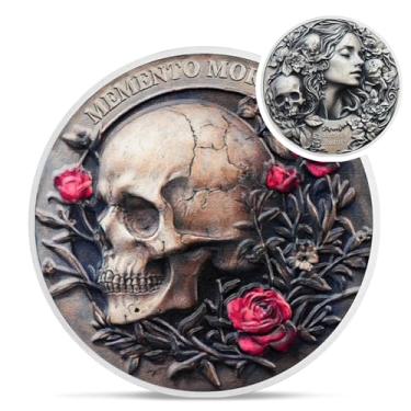 Imagem de Memento Mori Skull Girl Coin - Red Rose Stoic Challenge Coin - Novidade EDC Amor Fati Token Medalhões para prática estoica diária - Presentes inspiradores Momento Mori estoicismo para homens mulheres