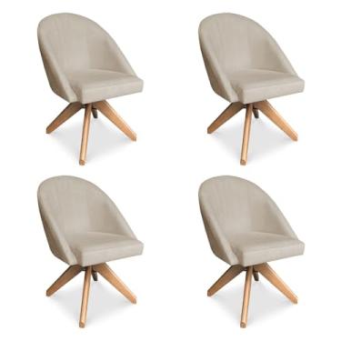 Imagem de Kit 04 Poltronas Cadeira Giratória Bela Suede Base de Madeira - Pallazio