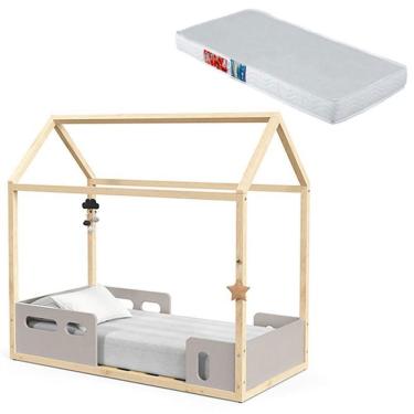 Imagem de Mini Cama Montessoriana Liv Cinza Natural Com Colchão - Matic