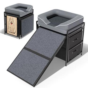 Imagem de lunacme Poleiro de janela de cachorro com sofá para cães e gatos, assento de janela para cães para cama elevada para animais de estimação, poleiro interno para animais de estimação com rampa