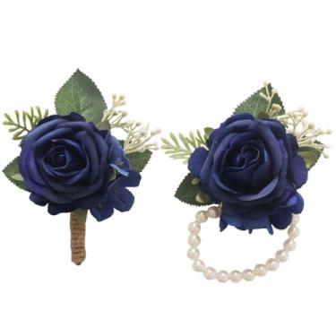 Imagem de MAFELOE Conjunto de 2 peças de flores artificiais para casamento, formatura, festa de negócios, celebração de negócios, decoração de terno - azul marinho (M5-Y2-RM)
