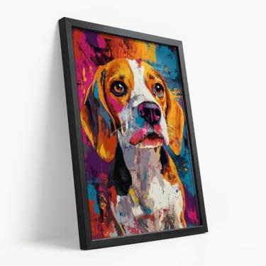 Imagem de Quadro Decorativo Beagle Com Moldura Cachorro Colorido Pop Art Decoração Moderna Parede Quarto Sala Pet Estiloso