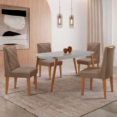 Imagem de Mesa De Jantar Copper 120cm Mdf Vidro Com 4 Cadeiras Moderna Veludo Capuccino/off/nat/serig Off