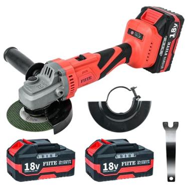 Imagem de FIITE Esmerilhadeira Angular Sem Fio, Ferramenta De Esmerilhamento A Bateria De 21 V, Com 2 Baterias De 5,0 Ah, Interruptor Deslizante, Alça Ajustável, Para Cortar, Ralar, Polir, Vermelha