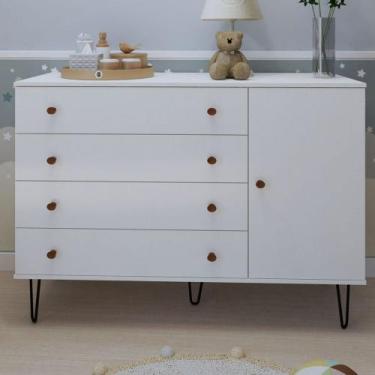 Imagem de Cômoda Infantil Aurora 1 Porta 4 Gavetas Branco - Minastex, Branco