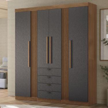 Imagem de Guarda-Roupa Casal Aurora 4 Portas 4 Gavetas Ripado Jatoba/Grafite 164