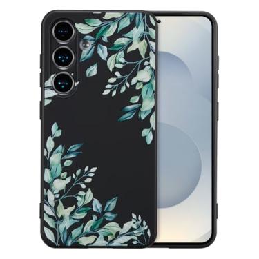 Imagem de RALEAVO Capa para Samsung Galaxy S24, linda capa com padrão de folhas florais capa de telefone de silicone líquido para meninas mulheres fina protetora de borracha macia para S24, preta