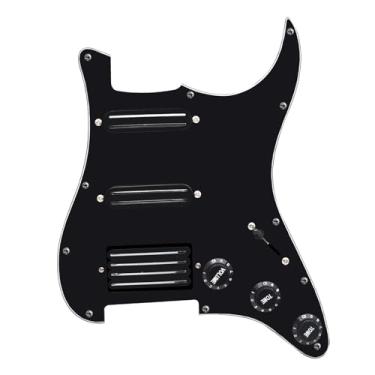 Imagem de MAXCHEER Pickguard para guitarra elétrica SSH-Coil Splitting Dois Mini Humbucker + um captador de 4 bobinas de alta saída - (9K/9K/18K) pré-cabeado carregado (preto, SSH)