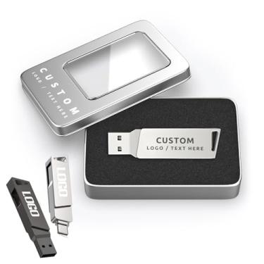 Imagem de Pen drive OTG de metal personalizado com opções de embalagem, logotipo gravado USB 3.0 e unidades de polegar tipo C, brindes promocionais da marca para eventos de negócios, casamentos, presentes