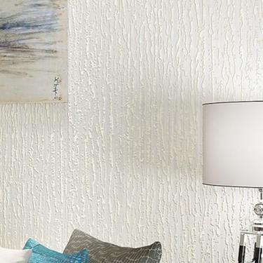 Imagem de ESSMOKO Papel de parede bege 3D não tecido flocagem listras verticais sala de estar quarto papel de parede bege 53 * 950 cm