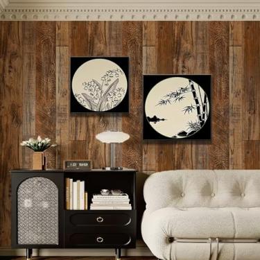 Imagem de ESSMOKO Papel de parede autocolante de PVC impermeável com veias de madeira retro 3D para restaurante cafeteria loja sala de estar papel de parede autocolante de renovação de móveis