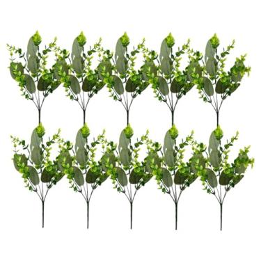 Imagem de ESSMOKO 10 peças de hastes e folhas de plantas verdes de simulação de plástico, decoração de arranjos florais para casa, ramo de eucalipto de gypsophila